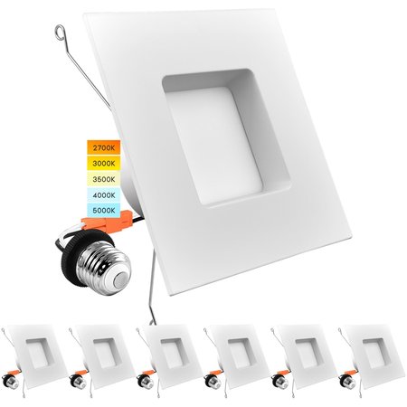 LUXRITE 5"/6" Square LED Recessed Can Lights 5 CCT 2700K-5000K 12.5W (90W Equivalent) 1100LM Dimmable 6-Pack LR23789-6PK